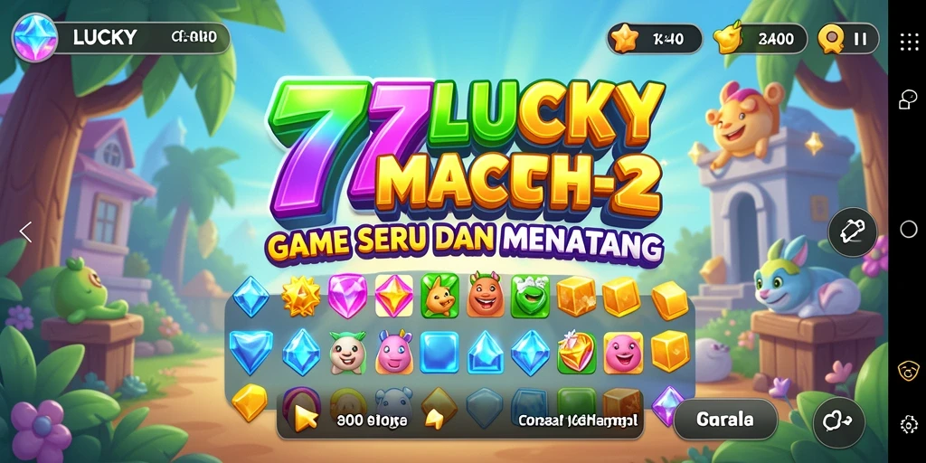 Gameplay seru 777LUCKY dengan tantangan Match-3 yang menarik.