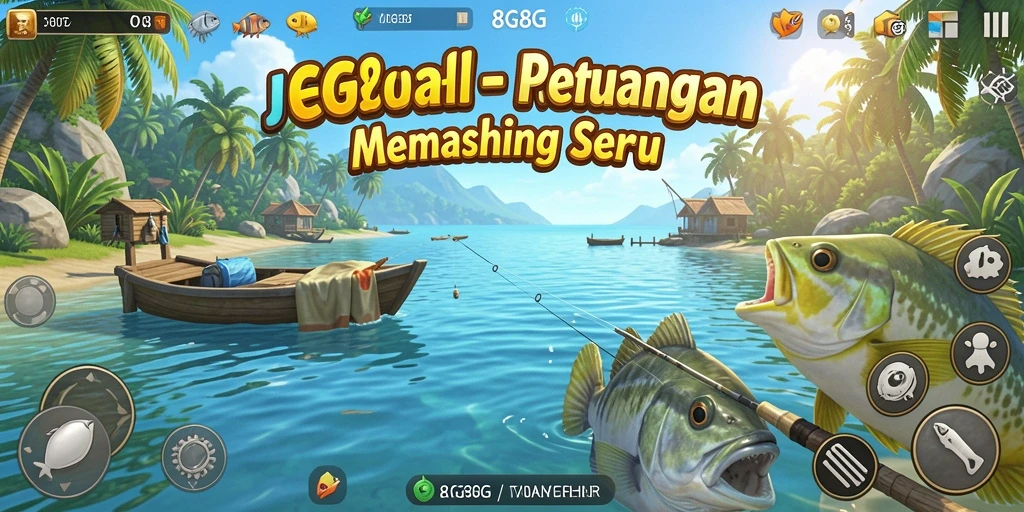 Screenshot gameplay 8G8G menunjukkan momen menangkap ikan yang mendebarkan.