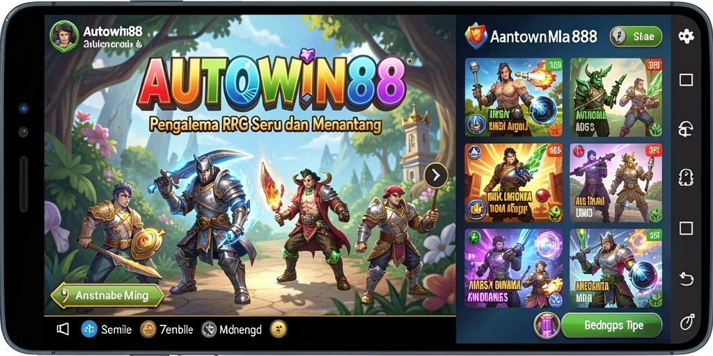 Screenshot gameplay RPG AUTOWIN88 dengan karakter yang beraksi.