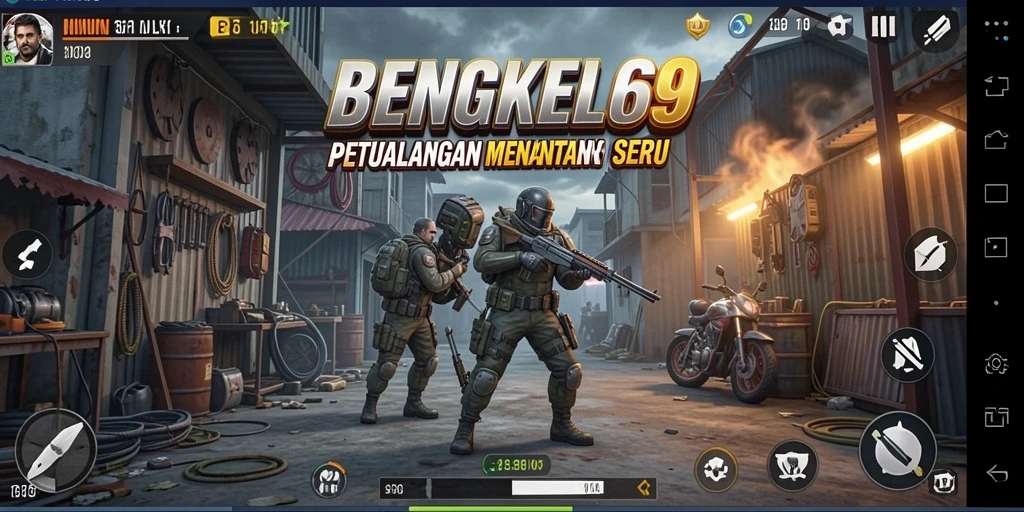 Screenshot utama BENGKEL69 menampilkan aksi petualangan yang seru.