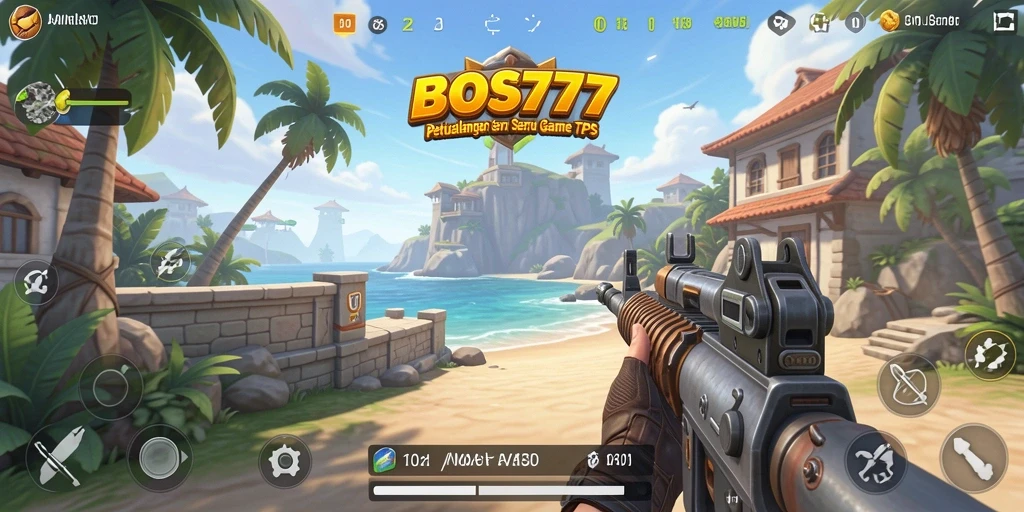 Screenshot utama BOS777 menampilkan aksi intens dalam gameplay TPS.