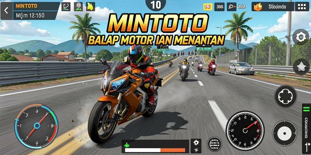 Screenshot MINTOTO menampilkan aksi balap motor yang mendebarkan.