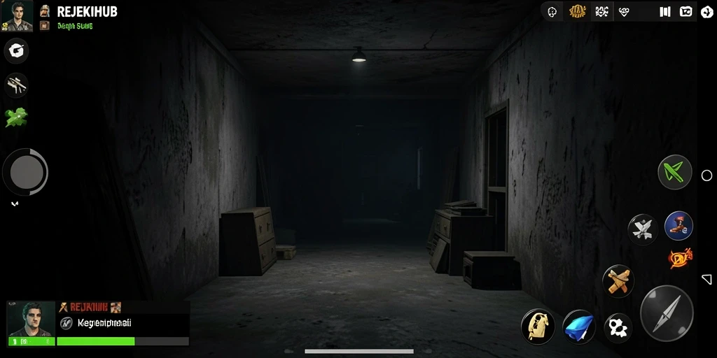 Screenshot gameplay REJEKIHUB menampilkan suasana horor yang intens.