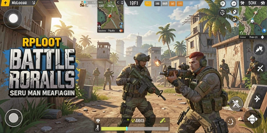 Tampilan dinamis gameplay RPLOOT dalam aksi Battle Royale.