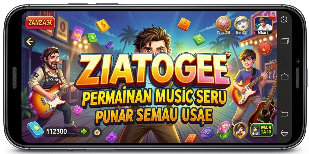 Tampilan gameplay ZIATOGEL dengan aksi bermain musik yang seru.